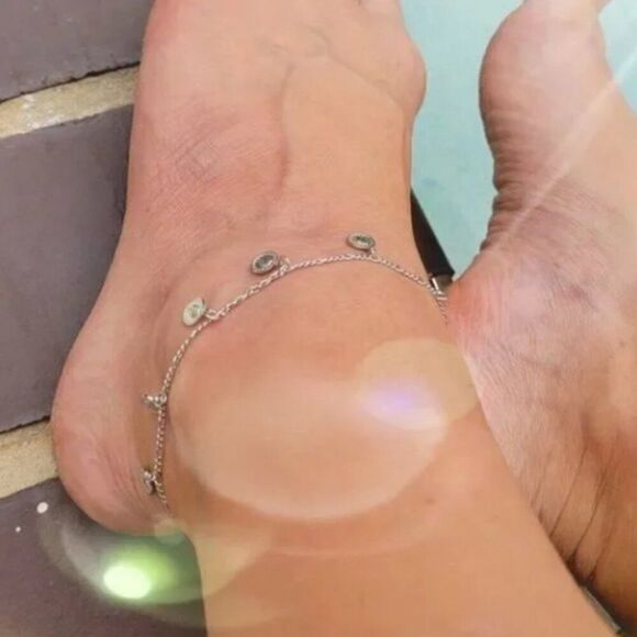 Silver Color Coin Charm Chain Anklet - Picture 2 of 5